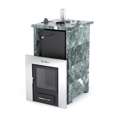 Газовая печь для бани ИзиСтим «Сочи» в трёхстороннем кожухе из змеевика в Астрахани