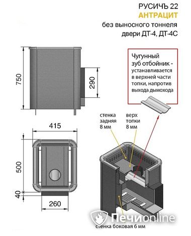 Дровяные печи-каменки Везувий Русичъ Антрацит 22 (ДТ-4С) без выноса в Астрахани