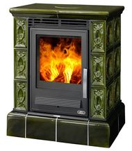 Печь-камин ABX Helvetia KPI, кафельный цоколь, каф.верх. плита, зеленая
