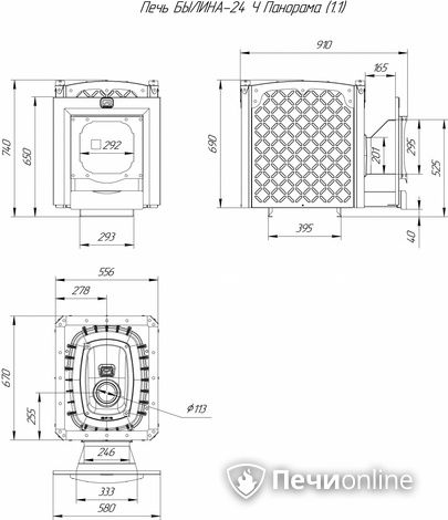 Дровяная банная печь Теплодар Былина-24 Ч Панорама (1.1) в Астрахани