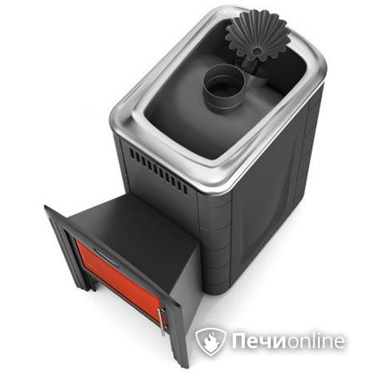 Дровяная банная печь TMF Ангара 2012 Carbon Витра с закрытой каменкой антрацит в Астрахани