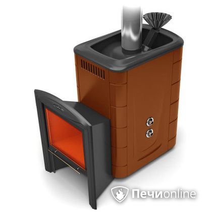 Дровяная банная печь TMF Гейзер 2014 Inox Витра с теплообменником терракота в Астрахани