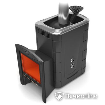 Дровяная банная печь TMF Гейзер 2014 Inox Витра с теплообменником антрацит в Астрахани